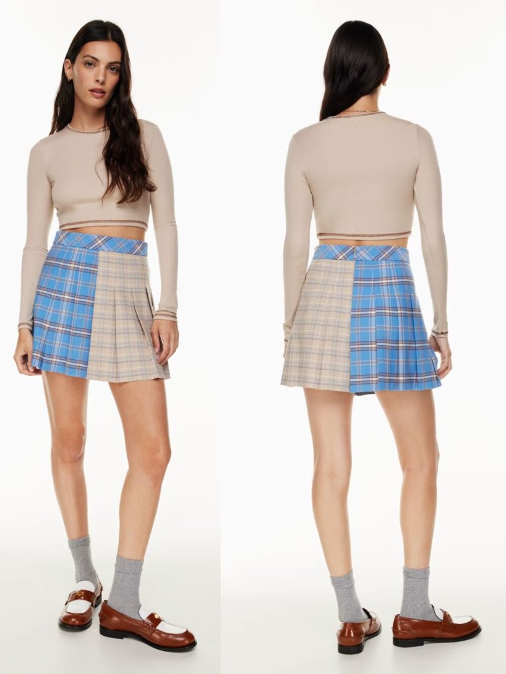 BNWT ARITZIA Pleated mini skirt Mixed Plaid Womens 8 School Girl Preppy Academia - Picture 1 of 6